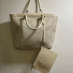 Innue Perforated Leather Tote Bag with Matching Pouch